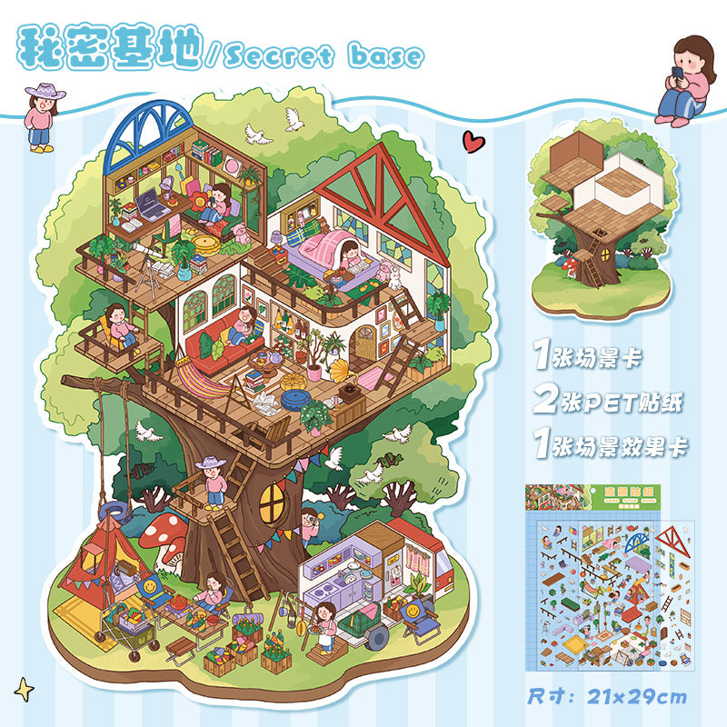 Secret Base DIY 3D Scene Stickers Cute Miniature Scenes