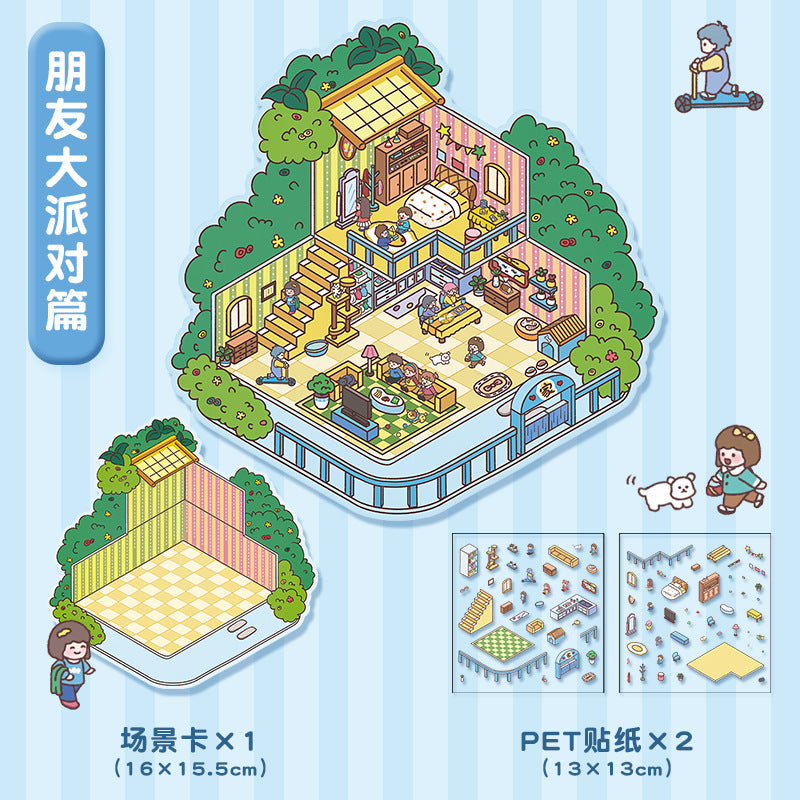 Cozy Small Kitchen DIY 3D Scene Stickers Cute Miniature Scenes