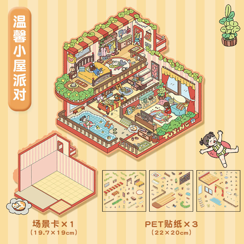 Girl's Party & House DIY 3D Scene Stickers Cute Miniature Scenes