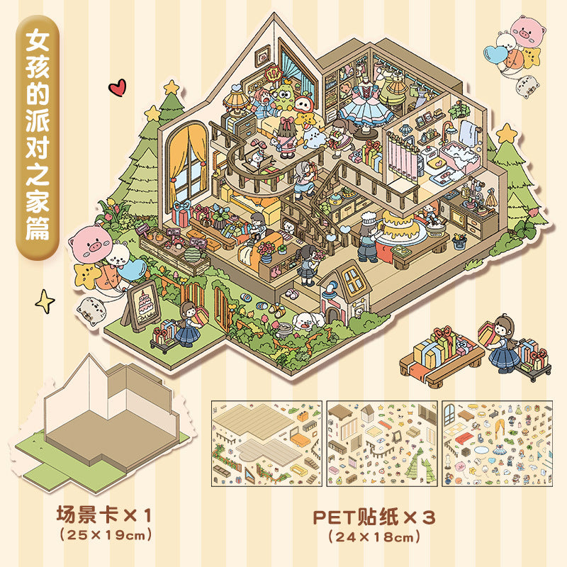 Girl's Party & House DIY 3D Scene Stickers Cute Miniature Scenes