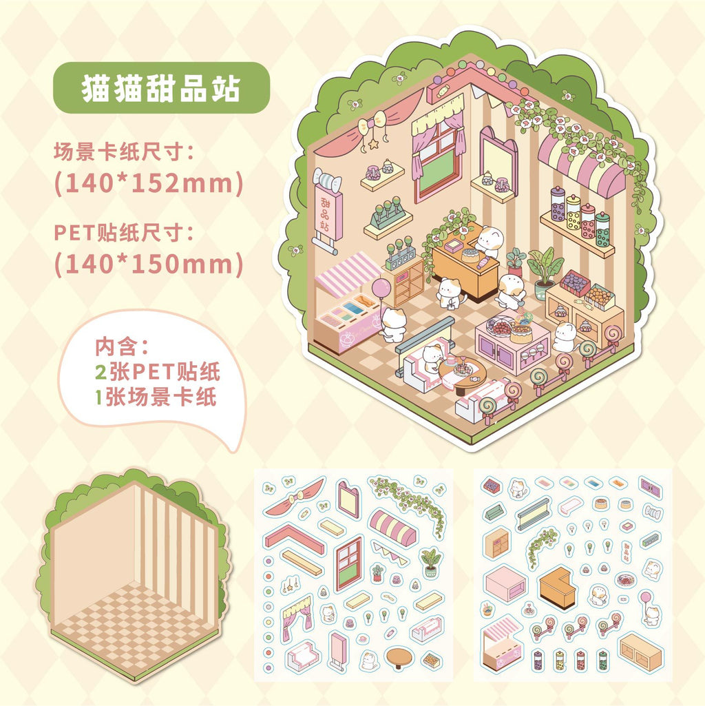 Record Store & Dessert Station DIY 3D Scene Stickers Cute Miniature Scenes