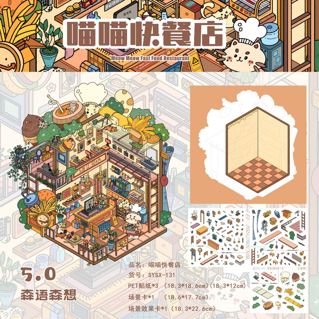 Fast Food & Bakery DIY 3D Scene Stickers Cute Miniature Scenes