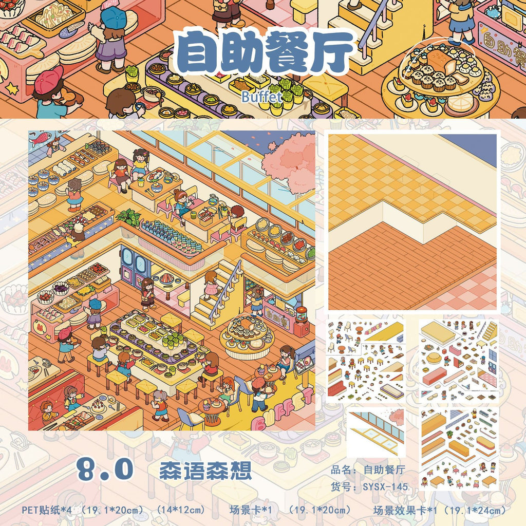 Fast Food & Bakery DIY 3D Scene Stickers Cute Miniature Scenes