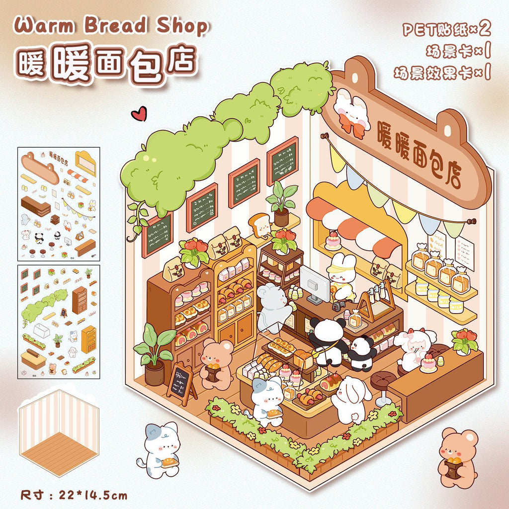 Cozy Small Kitchen DIY 3D Scene Stickers Cute Miniature Scenes