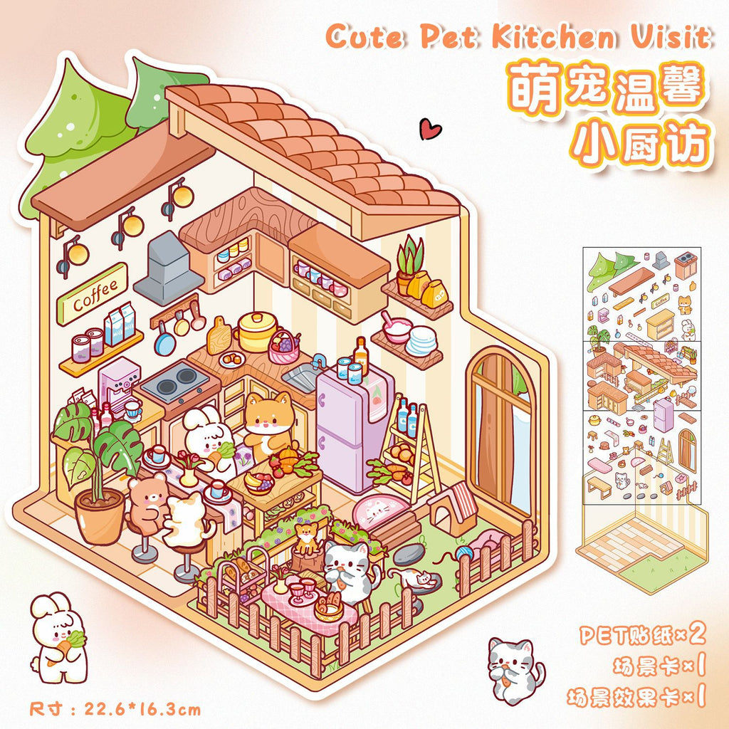 Cozy Small Kitchen DIY 3D Scene Stickers Cute Miniature Scenes