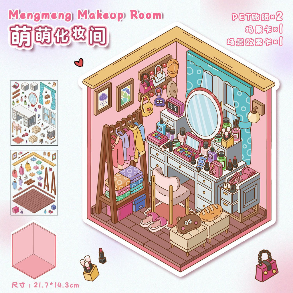 Cozy Small Kitchen DIY 3D Scene Stickers Cute Miniature Scenes